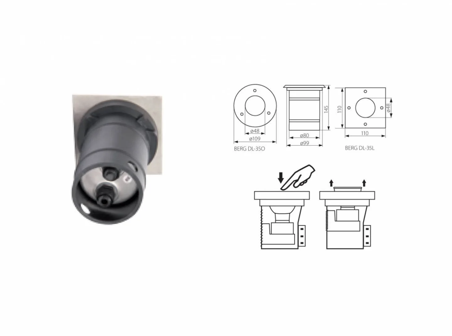 Grondspot berg vierkant gu10 led rvs.