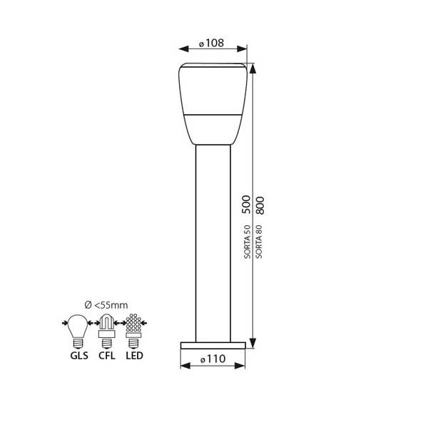 buitenlamp sorta zwart led maat