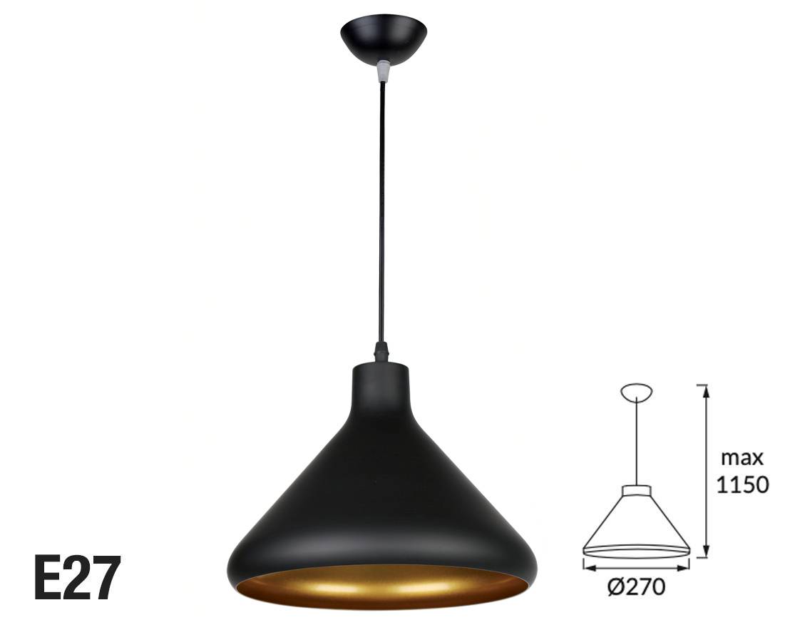 hanglamp zwart goud mat led e27