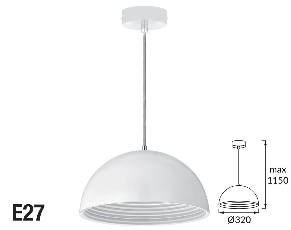 Hanglamp halve bol led e27 wit