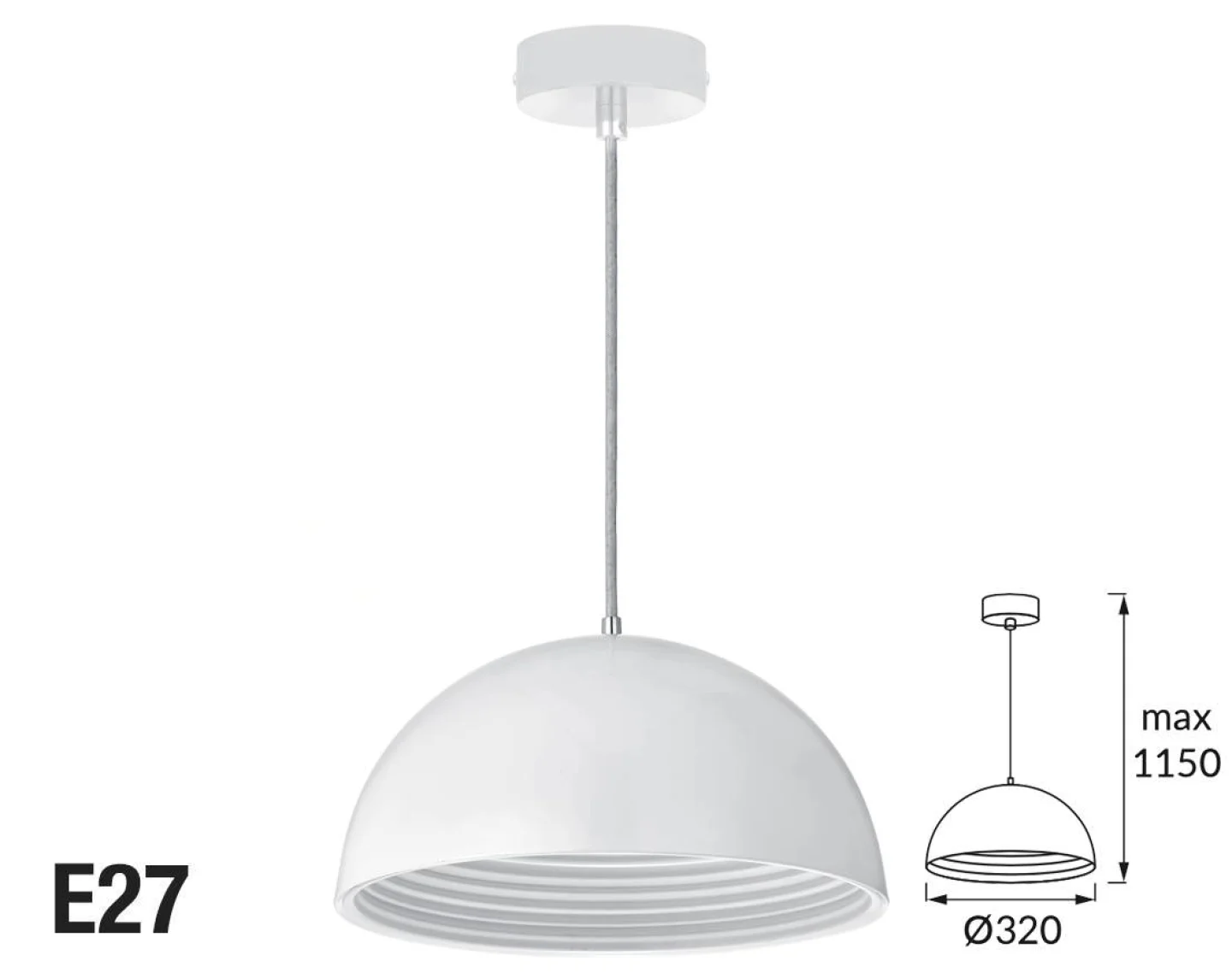 Hanglamp halve bol led e27 wit.